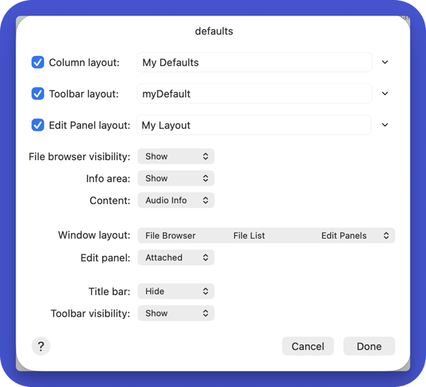 UI Layouts Editor Defaults